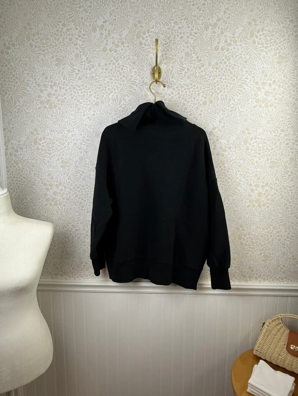 Varley Black Milton Ottoman Ribbed Oversized Sweatshirt - Size - Small